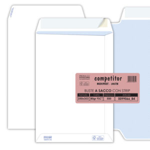 Busta a sacco Competitor FSC  - strip adesivo - 25 x 35,3 cm - 80 gr - bianco - Pigna - conf. 500 pezzi