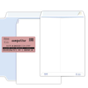 Busta a sacco Competitor FSC  - strip adesivo - 30 x 40 cm - 80 gr - bianco - Pigna - conf. 500 pezzi