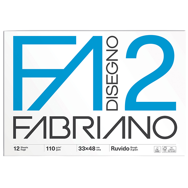 Blocco F2 - 33x48cm - 12 fogli - 110gr - ruvido - collato - Fabriano