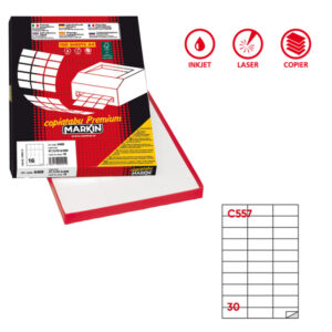 Etichette adesive C/557 - in carta - permanenti - 70 x 29,7 mm - 30 et/fg - 100 fogli - bianco - Markin