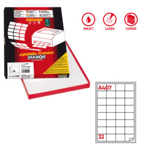 Etichette adesive A/407 - in carta - angoli arrotondati - permanenti - 47,5 x 35 mm - 32 et/fg - 100 fogli - bianco - Markin