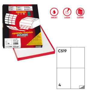 Etichette adesive extra forti C/519 - in carta - permanenti - 105 x 148,5 mm - 4 et/fg - 100 fogli - bianco - Markin