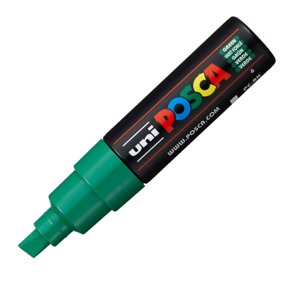 Marcatore a base d'acqua Uni Posca PC8K - punta large a scalpello 8,0mm - verde - Uni Mitsubishi