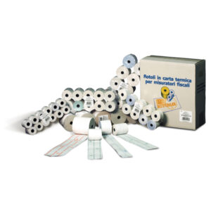 Rotolo per POS e carte di credito - carta chimica a 2 copie - 57 mm x 20 mt - diametro esterno 55 mm - anima 12 mm - Rotomar - blister 10 pezzi