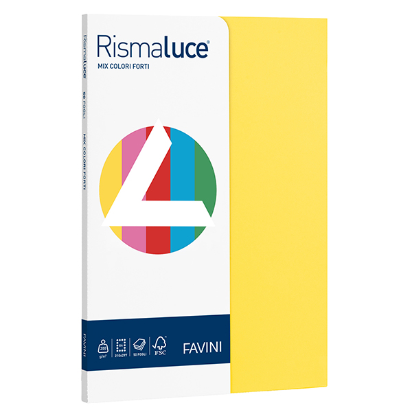Carta Rismaluce Small - A4 - 200 gr - mix 5 colori - Favini - conf. 50 fogli