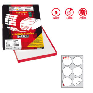 Etichette adesive tonde R/315 - in carta - permanenti - diametro 85 mm - 6 et/fg - 100 fogli - bianco - Markin