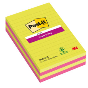 Blocco foglietti Post it  Super Sticky rettangolari - 5845-4SSUC - a righe - 127 x 203 mm - colori Ultra - 45 fogli - Post it