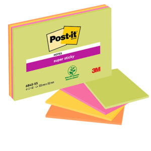 Blocco foglietti Post it  Super Sticky Meeting Notes - 6845-SSP - 203 x 152 mm - giallo/rosa neon - 45 fogli - Post it