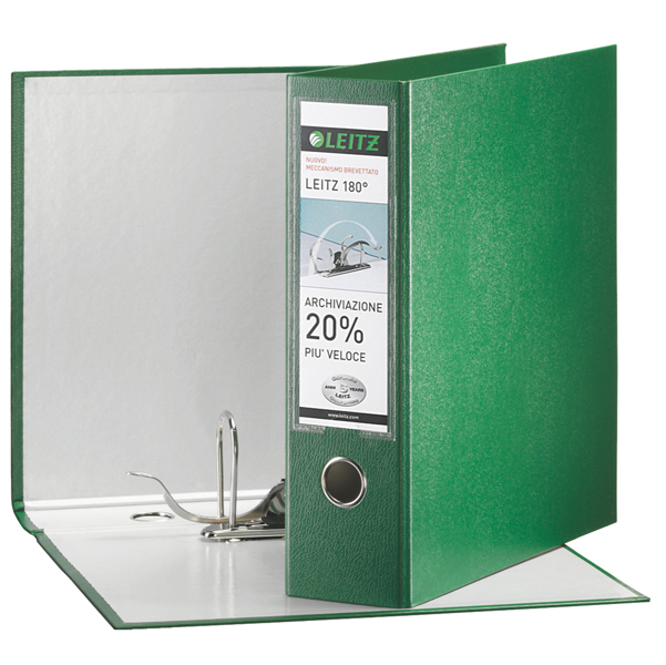 Registratore Leitz 180 G65 - dorso 8 cm - protocollo 23x33 cm - verde - Leitz