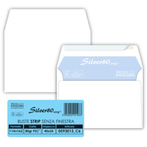 Busta Silver80 Strip FSC  - internografata - senza finestra - 11,4 x 16,2 cm - 80 gr - bianco - Pigna - conf. 25 pezzi