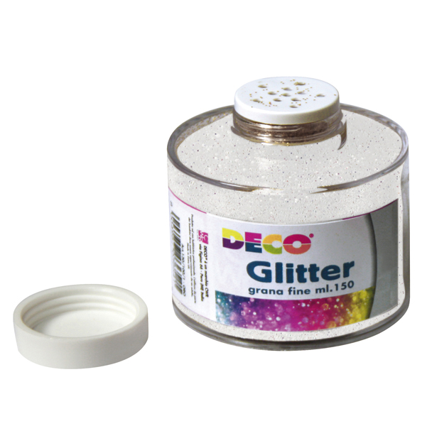 Barattolo Glitter - grana fine - 150ml - bianco/iride - DECO