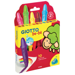 Pastelli cera super - lunghezza 7,5mm con D 11mm - colori assortiti - Giotto bebe - astuccio 10 superpastelloni