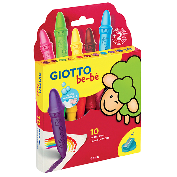 Pastelli cera super - lunghezza 7,5mm con D 11mm - colori assortiti - Giotto bebe - astuccio 10 superpastelloni