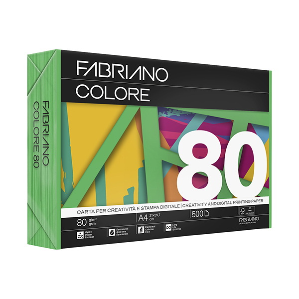 Carta Copy Tinta - A4 - 80 gr - colori forti verde - Fabriano - conf. 500 fogli