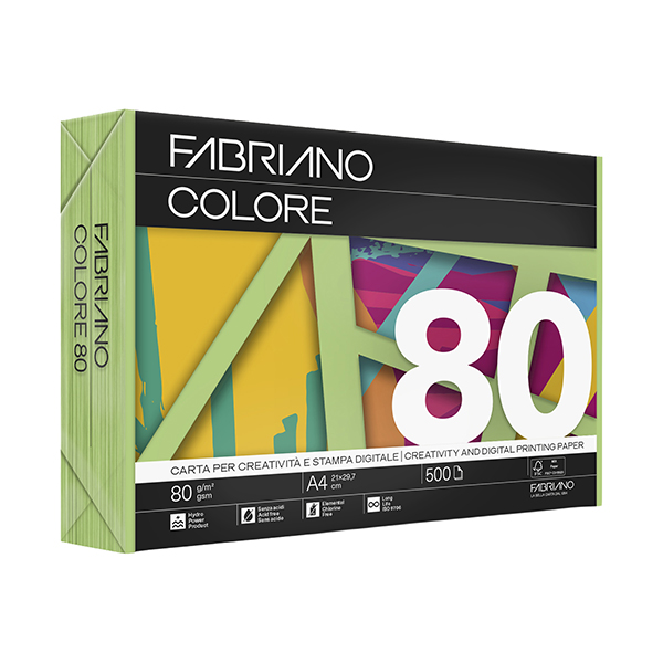 Carta Copy Tinta - A4 - 80 gr - colori forti verde pisello - Fabriano - conf. 500 fogli