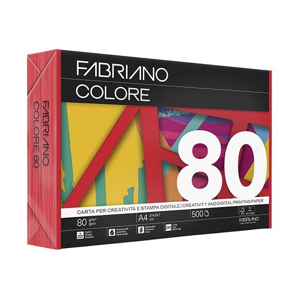 Carta Copy Tinta - A4 - 80 gr - colori forti rosso - Fabriano - conf. 500 fogli