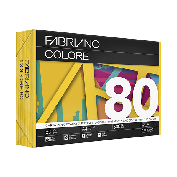Carta Copy Tinta - A4 - 80 gr - colori forti giallo - Fabriano - conf. 500 fogli