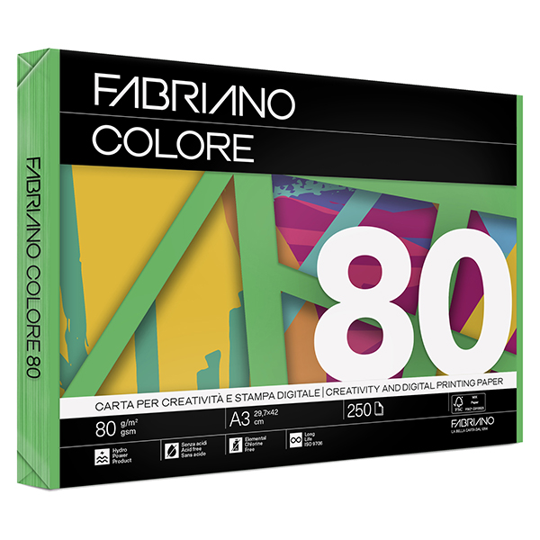 Carta Copy Tinta - A3 - 80 gr - colori forti verde - Fabriano - conf. 250 fogli