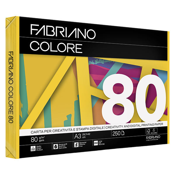 Carta Copy Tinta - A3 - 80 gr - colori forti giallo - Fabriano - conf. 250 fogli
