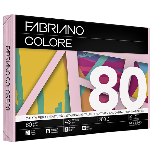 Carta Copy Tinta - A3 - 80 gr - colore tenue rosa - Fabriano - conf. 250 fogli