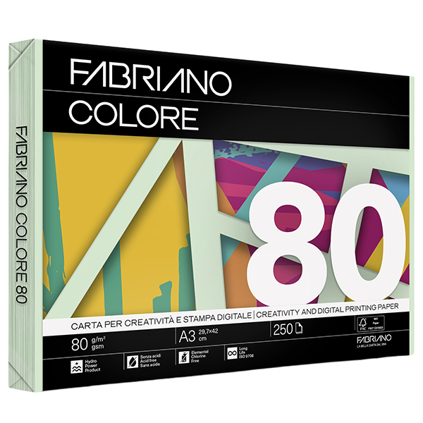 Carta Copy Tinta - A3 - 80 gr - colore tenue verde chiaro - Fabriano - conf. 250 fogli