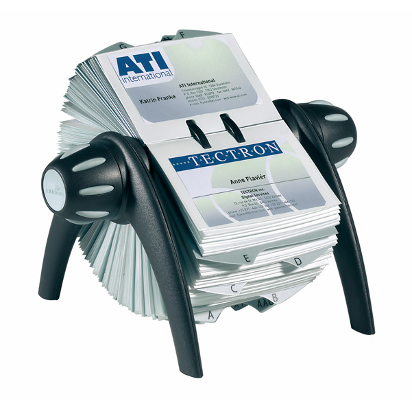 Portabiglietti da visita rotativo Visifix Flip - 200 buste - 25 schede alfabetiche A/Z - 21,5x12x18,5 cm - Durable