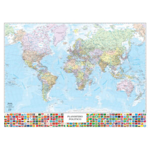 Carta geografica Mondo con Bandiere - murale - 132 x 97 cm - Belletti