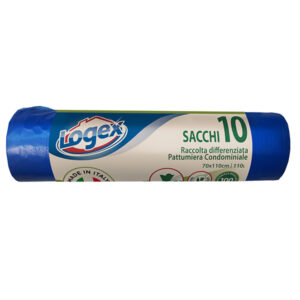 Sacchi per immondizia - 70x110 cm - 120 L - 16 micron - azzurro - Logex Professional - rotolo da 10 sacchetti