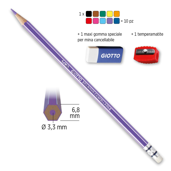 Pastelli colorati Stilnovo - diametro mina 3,3 mm - cancellabile con gomma - colori assortiti - Giotto - astuccio 10 pezzi - Image 2