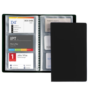Porta biglietti da visita - 20 buste con 3 tasche ciascuna - 12,5x20,5 cm - nero - Favorit