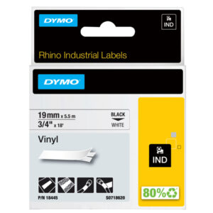 Nastro Rhino 18445 - 19 mm x 5,5 mt - vinile - nero/bianco - Dymo
