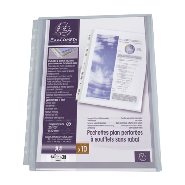 Buste forate con soffietto - PPL - 22 x 30 cm - trasperente - Exacompta - conf. 10 pezzi