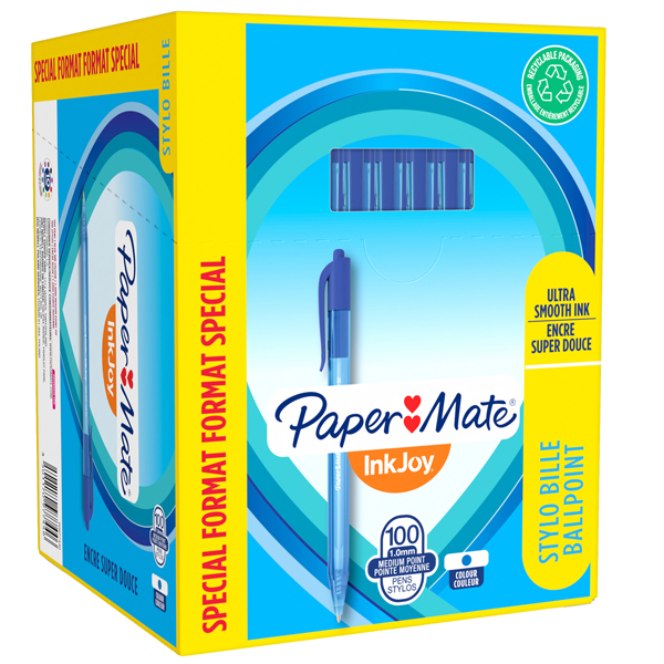 Penna a sfera a scatto Inkjoy 100 RT - punta 1,0mm - blu - Papermate - conf. 80+20 pezzi