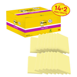 Blocco foglietti Post it  Super Sticky - 655-SSCY-VP16-EU - 76 x 127 mm - giallo Canary - 90 fogli - Post it  - conf. 16 blocchi