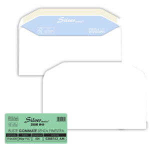 Busta Silver Matic FSC  - senza finestra - gommata - 11 x 23 cm - 80 gr - bianco - Pigna - conf. 500 pezzi