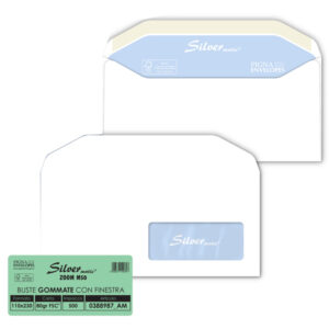 Busta Silver Matic Lux FSC  - con finestra - gommata - 11 x 23 cm - 80 gr - bianco - Pigna - conf. 500 pezzi