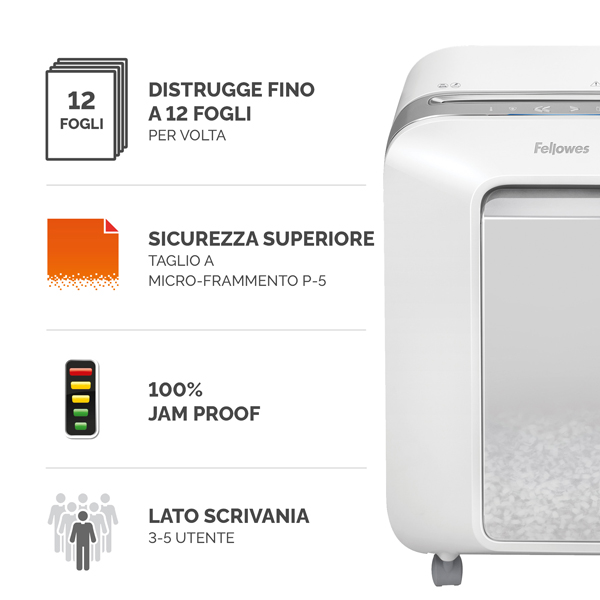 Distruggidocumenti LX-201 - a microframmenti - bianco - Fellowes - Image 2