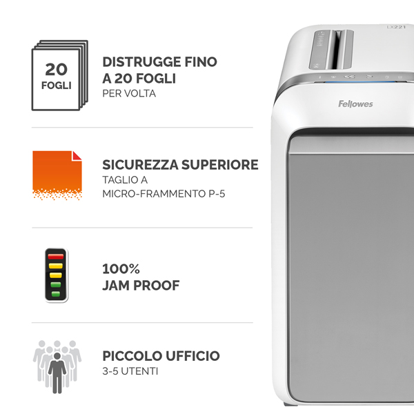 Distruggidocumenti LX-221 - a microframmenti - bianco - Fellowes - Image 2