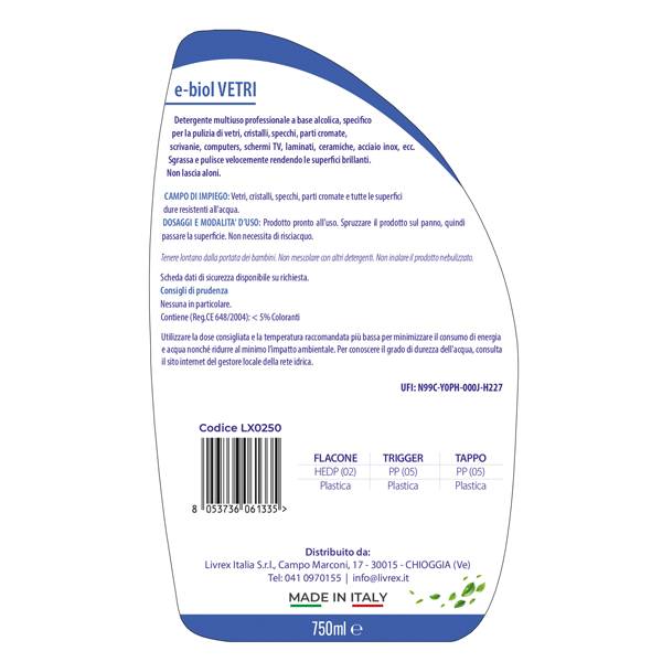 Detergente vetri e multiuso Ebiol - trigger 750 ml - Livrex - Image 3