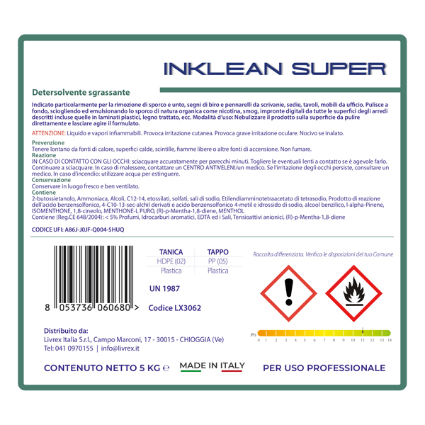 Detergente sgrassatore Inklean Super - menta - 5kg - Livrex - Image 3