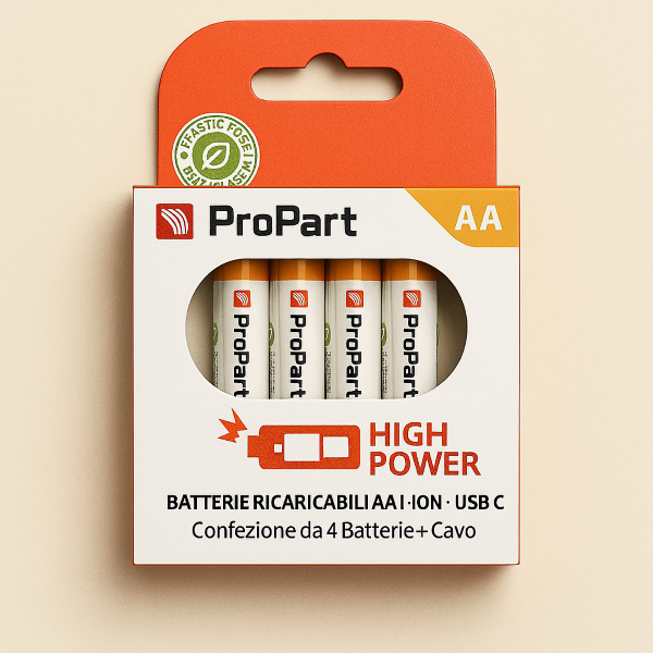 Batterie AA Ricaricabili USB‑C 1.5V 1750mAh – Confezione da 4