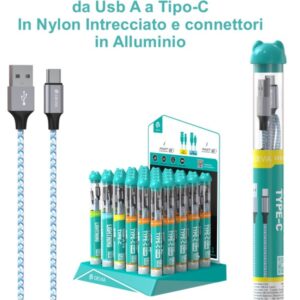 Espositore 30 cavi da Usb-A a Tipo-C in corda intrecciata