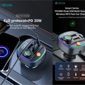 Vivavoce e Carica 30W per auto FM Bluetooth 5.3 con lettore Mp3 e Pendrive