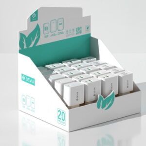Espositore caricabatterie da Banco 20 pezzi 5pz USB A+A - 5pz Tipo-C - 10pz C+A