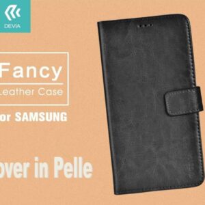 Cover a Libro in Vera Pelle Nera Fancy per Samsung Galaxy S7
