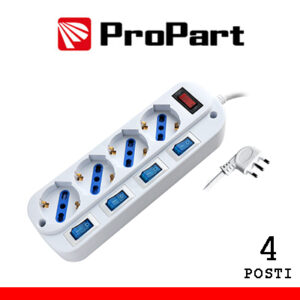 Multipresa 4pos bipasso/schuko spina16A +interr. multipli