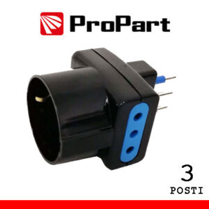 Adattatore triplo 3pos 10A/schuko spina10A nero