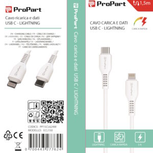 Cavo Lightning - Tipo-C 3A 1.5mt Carica Rapida e dati Bianco