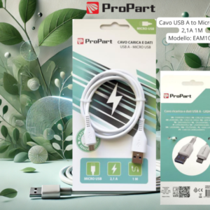 Cavo Carica e Dati Micro Usb 2.1 A. Lunghezza 1 metro Bianco