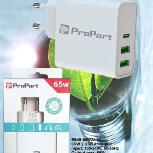 Caricabatteria 65 Watt 3 Uscite USB 2xA 1xC Modello EK-PD-06